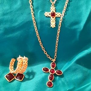 Double cross necklace and matching earrings